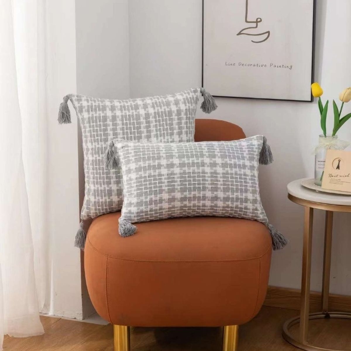 GENERICO - Funda Decorativa De Cojin Con Detalles Tejidos Croche Gris