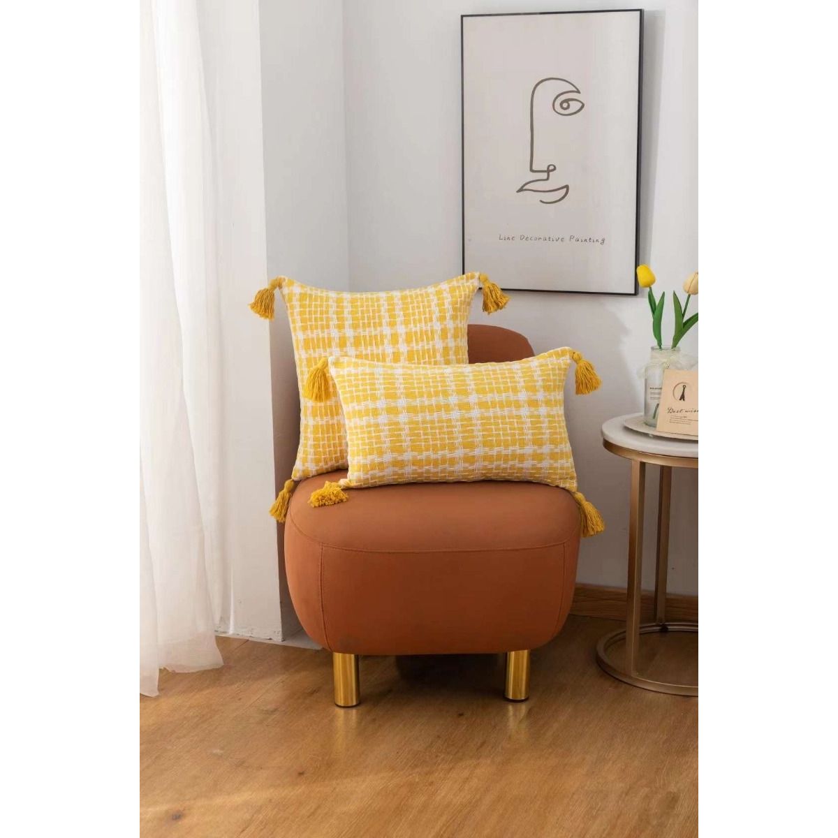 GENERICO - Funda Decorativa De Cojin Con Detalles Tejidos Croche Amarillo