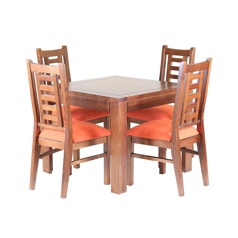 Comedor Nacional Rayenco 4 Sillas Color Nogal Tapiz Naranjo