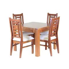MUEBLES AMERICA - Comedor Nacional Rayenco 4 Sillas Color Raulí Tapiz Perla