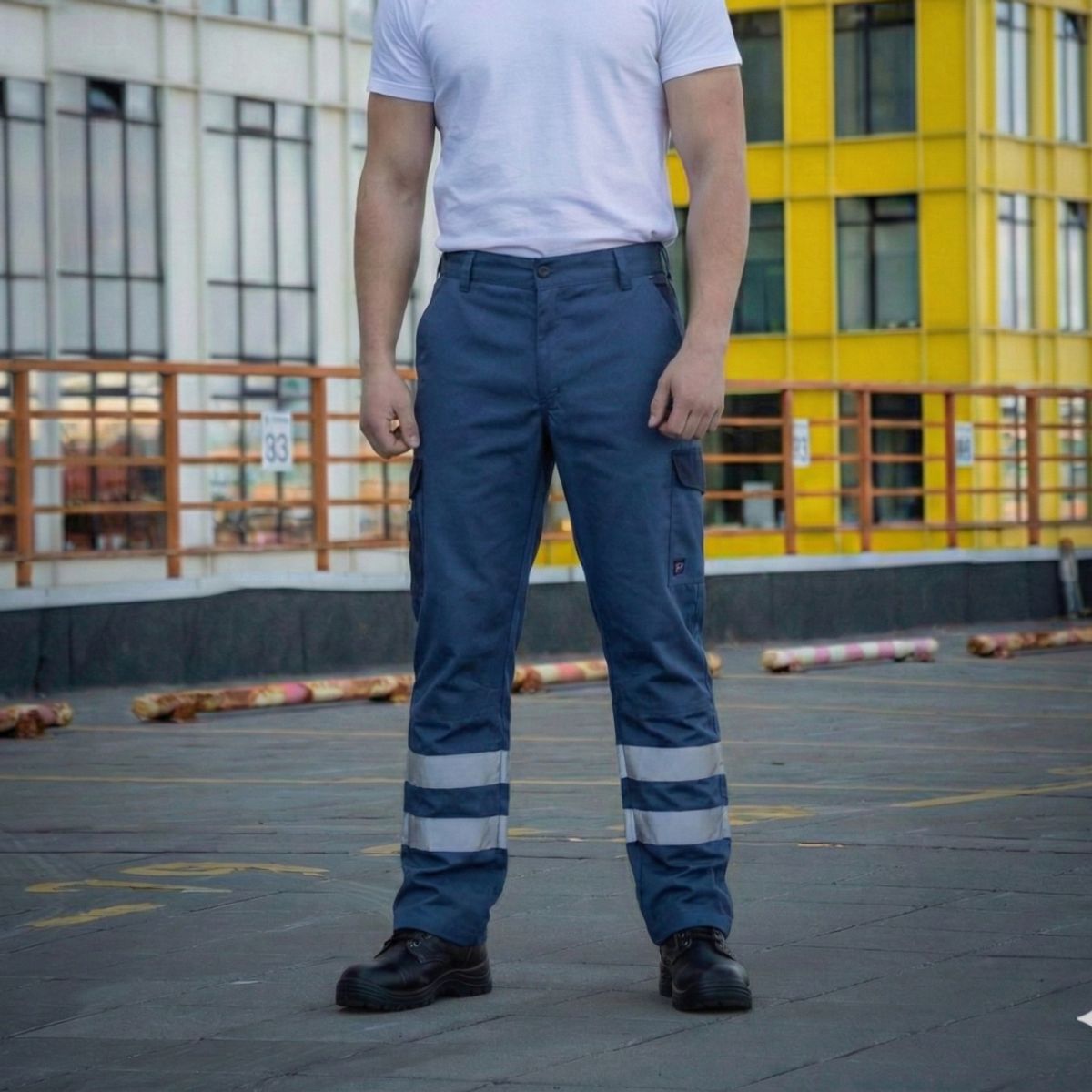 T-WORLD - Pantalón Cargo Reflectante Bicolor Hombre Gabardina Trabajo