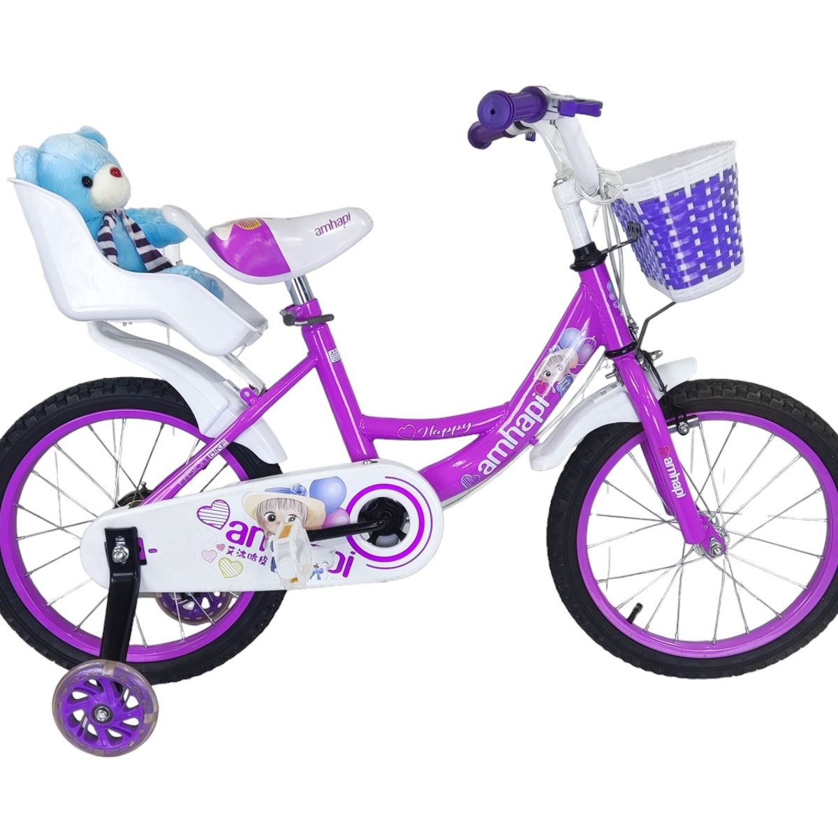 GENERICO - Bicicleta Aro 16 Infantil Amhapi Lila Con Peluche