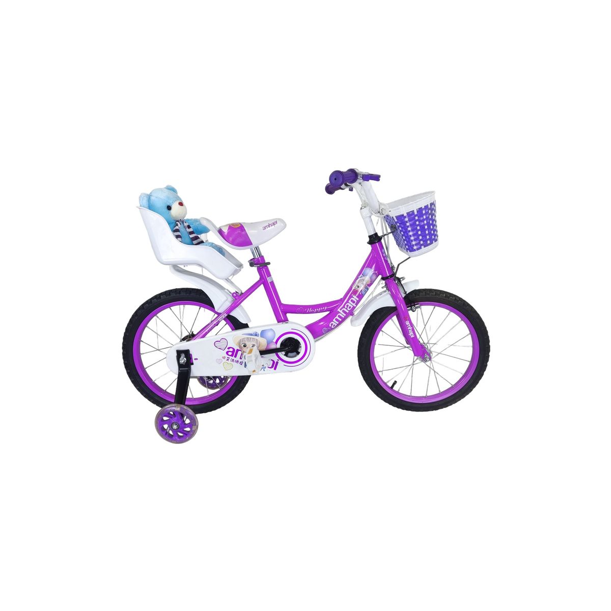 GENERICO - Bicicleta Aro 16 Infantil Amhapi Lila Con Peluche