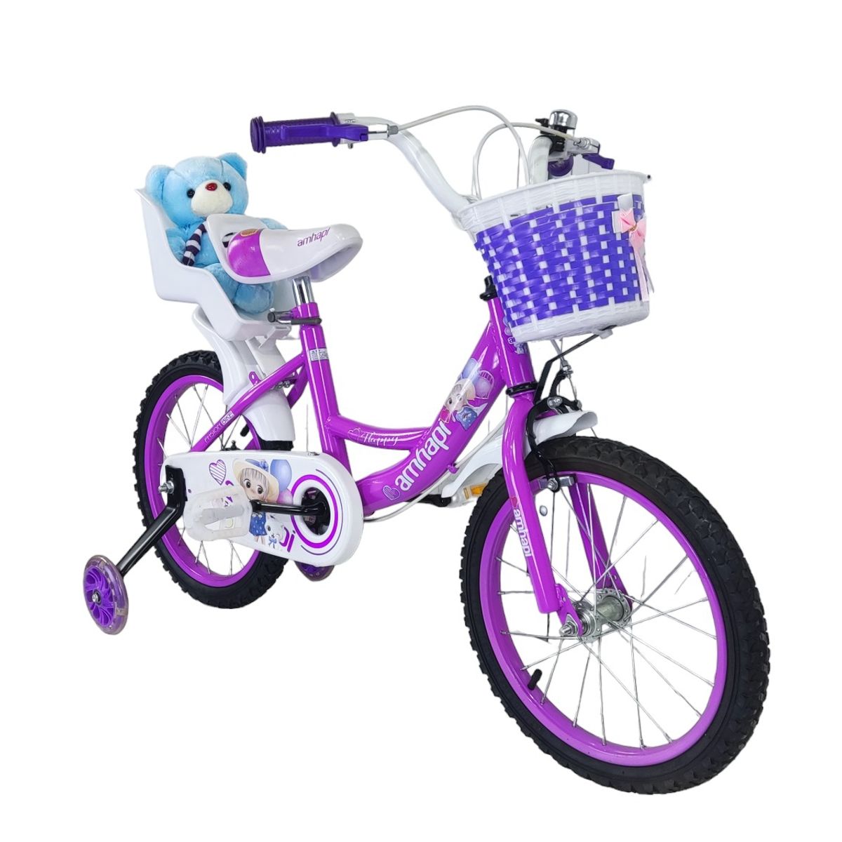 GENERICO - Bicicleta Aro 16 Infantil Amhapi Lila Con Peluche