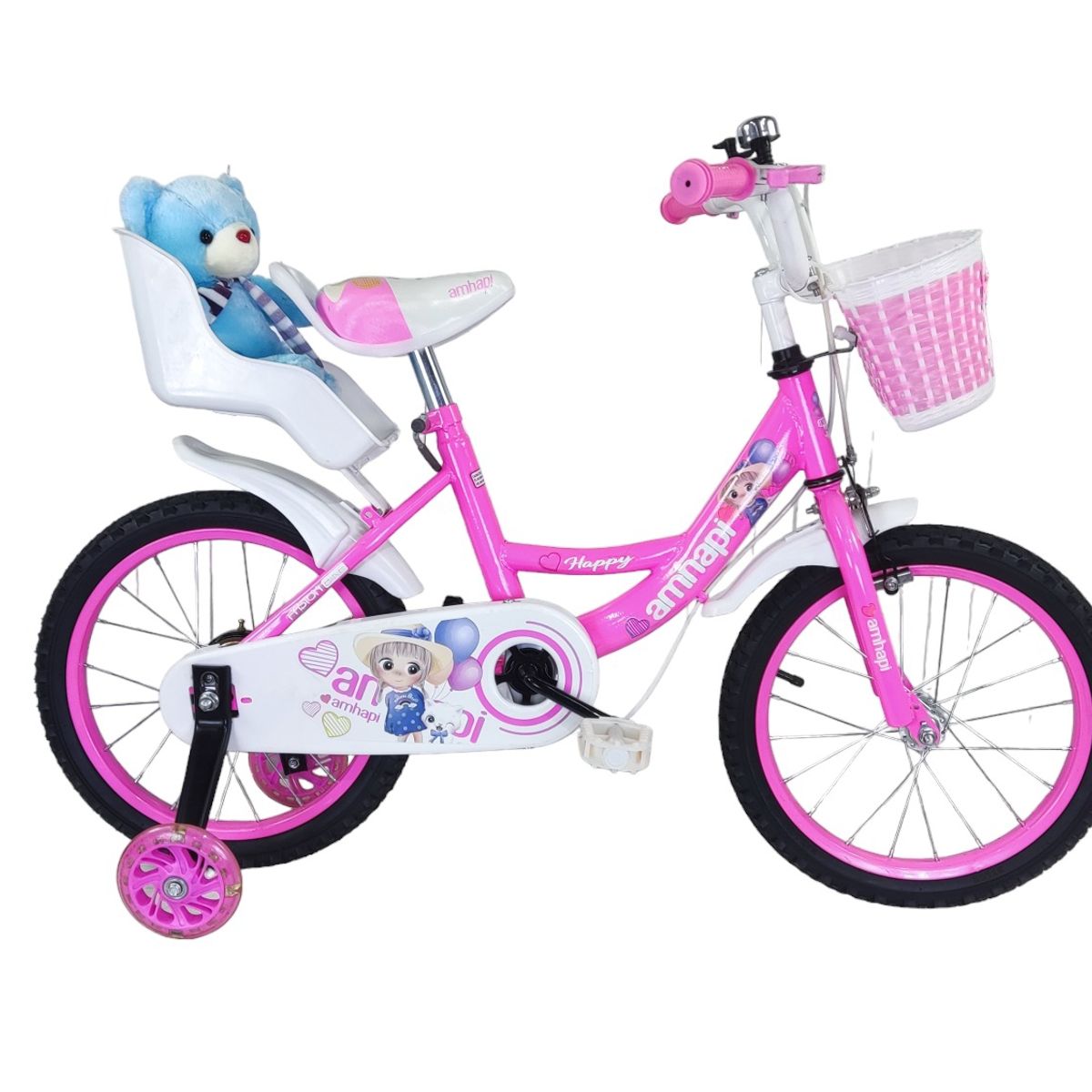 GENERICO - Bicicleta Aro 16 Niña Rosada Amhapi Con Peluche