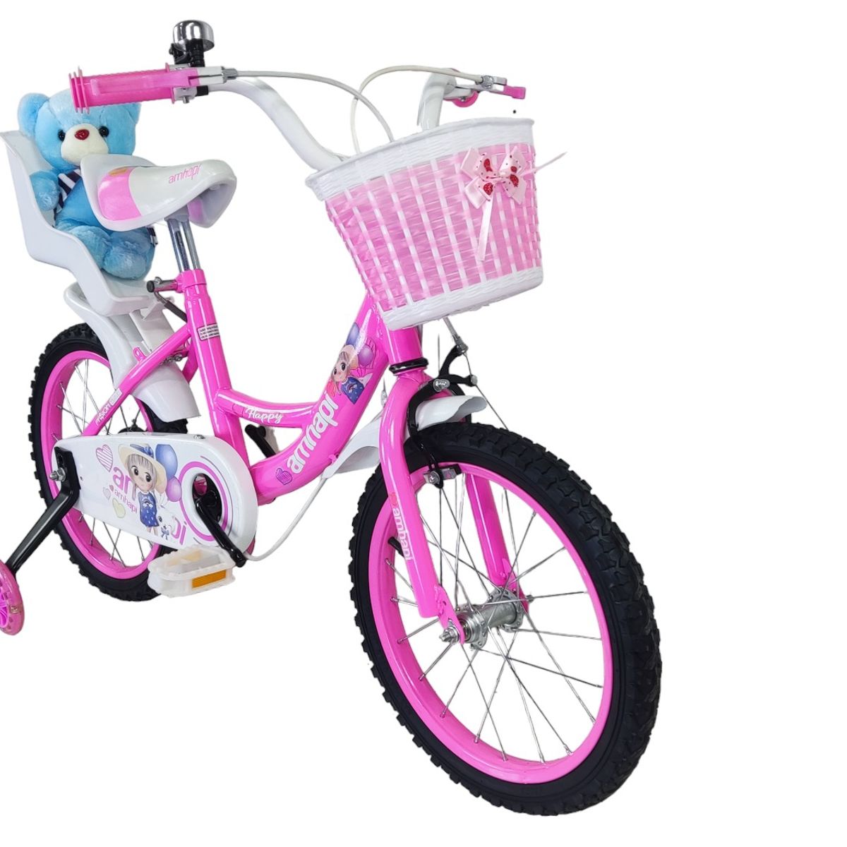 GENERICO - Bicicleta Aro 16 Niña Rosada Amhapi Con Peluche