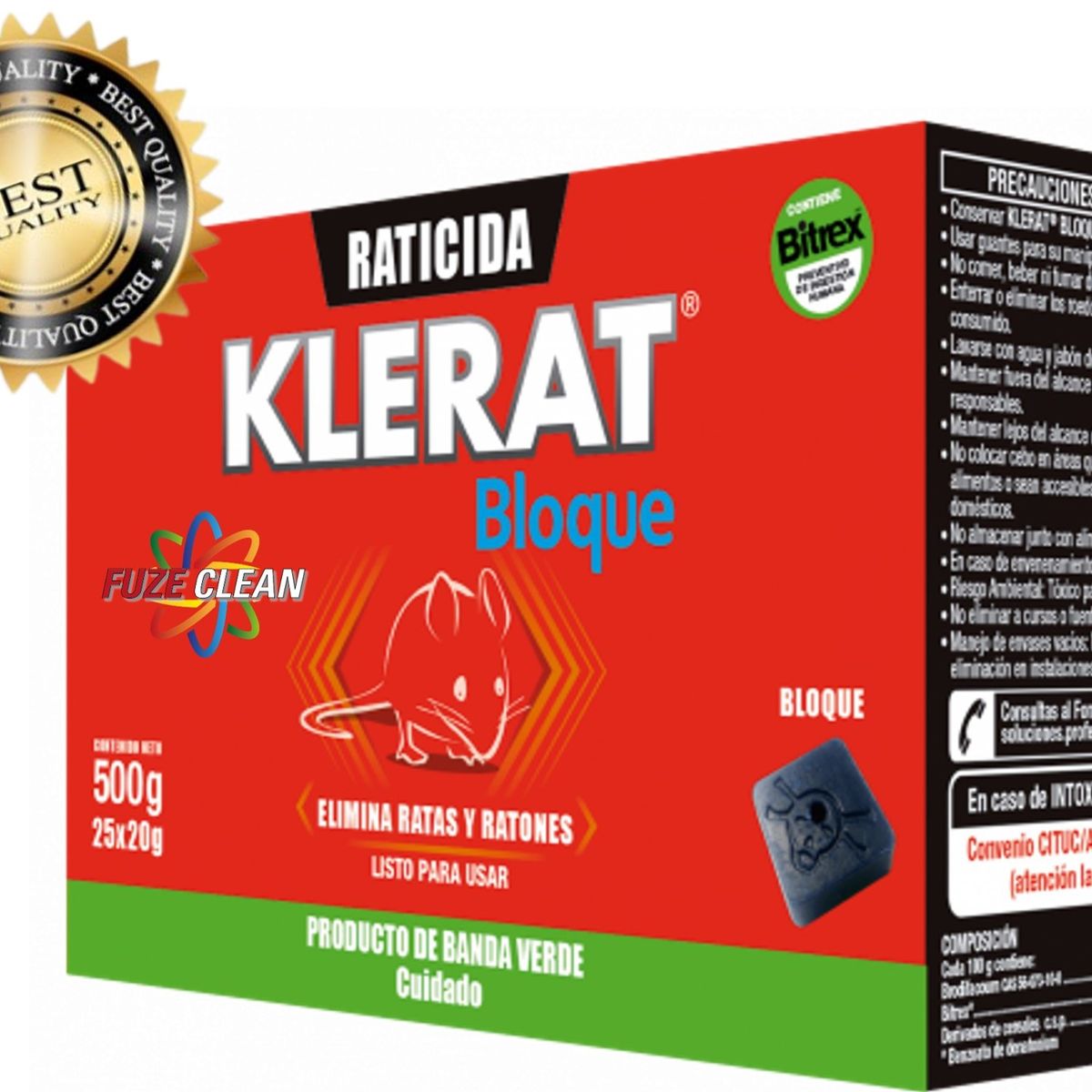 FUZE CLEAN - Raticida para ratas y guarenes KLERAT bloque 25 calugas