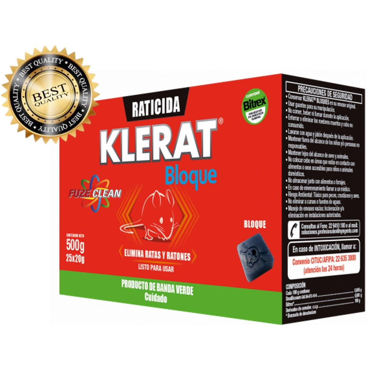 FUZE CLEAN - Raticida para ratas y guarenes KLERAT bloque 25 calugas