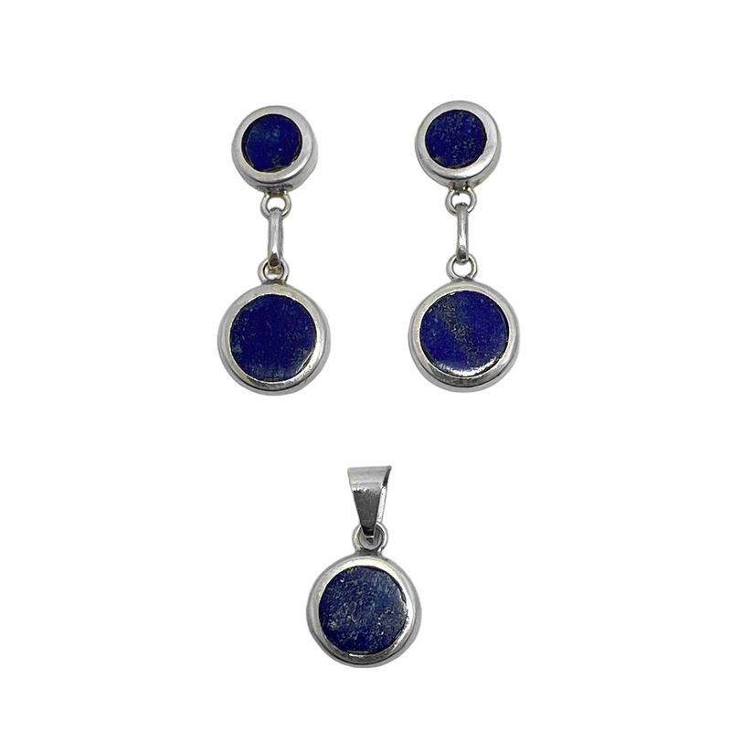 ANDREA COGGIOLA JOYAS - Set Lapislázuli Redondo Plano Plata Fina 925