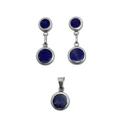 ANDREA COGGIOLA JOYAS - Set Lapislázuli Redondo Plano Plata Fina 925
