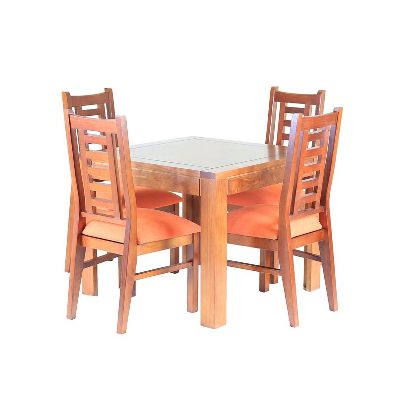 MUEBLES AMERICA - Comedor Nacional Rayenco 4 Sillas Color Raulí Tapiz Naranjo