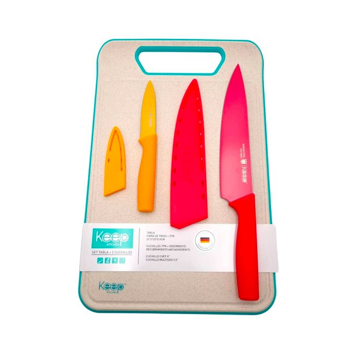 KEEP - Set Tabla + 2 Cuchillos: Chef y Multiuso - Keep