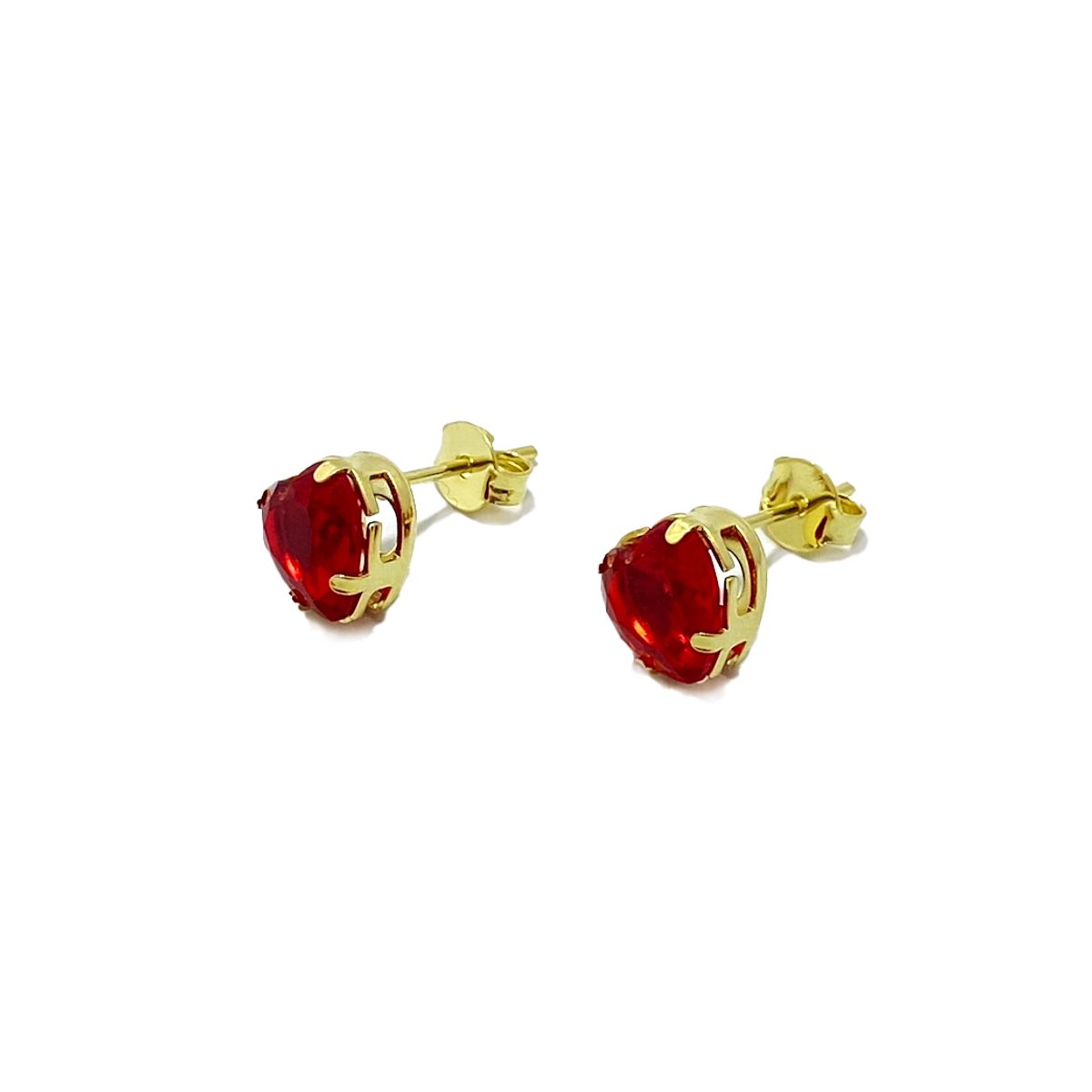 COGGIOLA - Aros Corazón Circón Rojo 8mm Enchapado Oro 18K