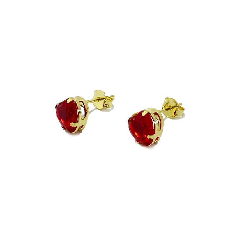 ANDREA COGGIOLA JOYAS - Aros Corazón Circón Rojo 8mm Enchapado Oro 18K