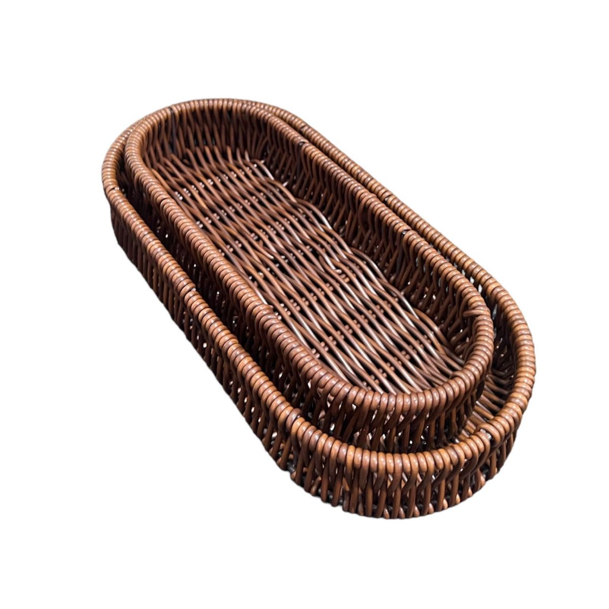 GENERICO - Set 2 Bandeja De Ratan Cesta Tejida Alimentos Decoracion R