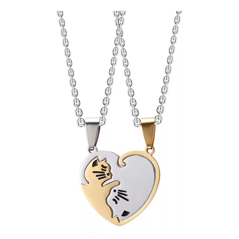 GENERICO - Collar De Pareja De Acero Inoxidable Love Cat