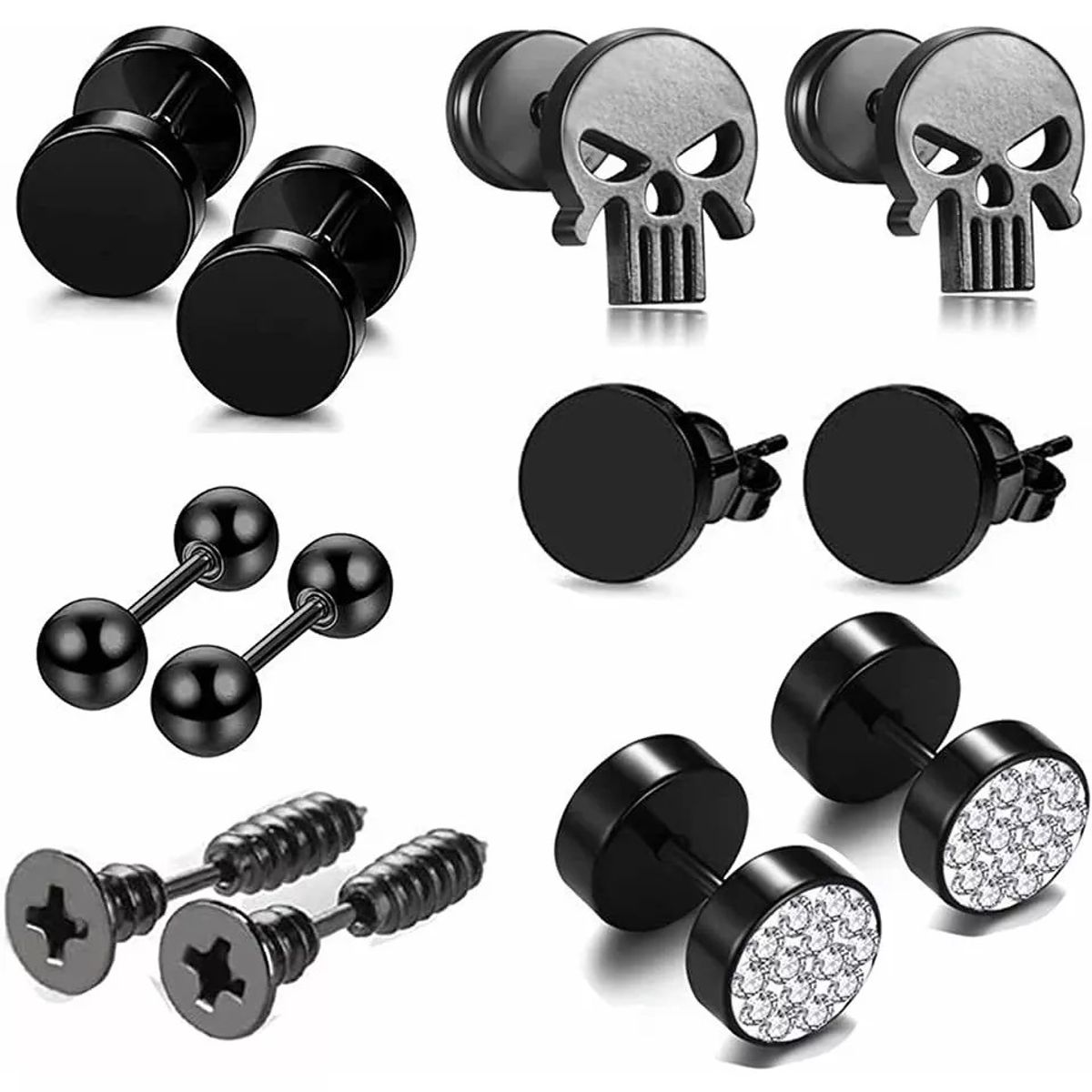 GENERICO - Aretes Hombre Mujer Acero Inoxidable Pendientes, 6 Pares