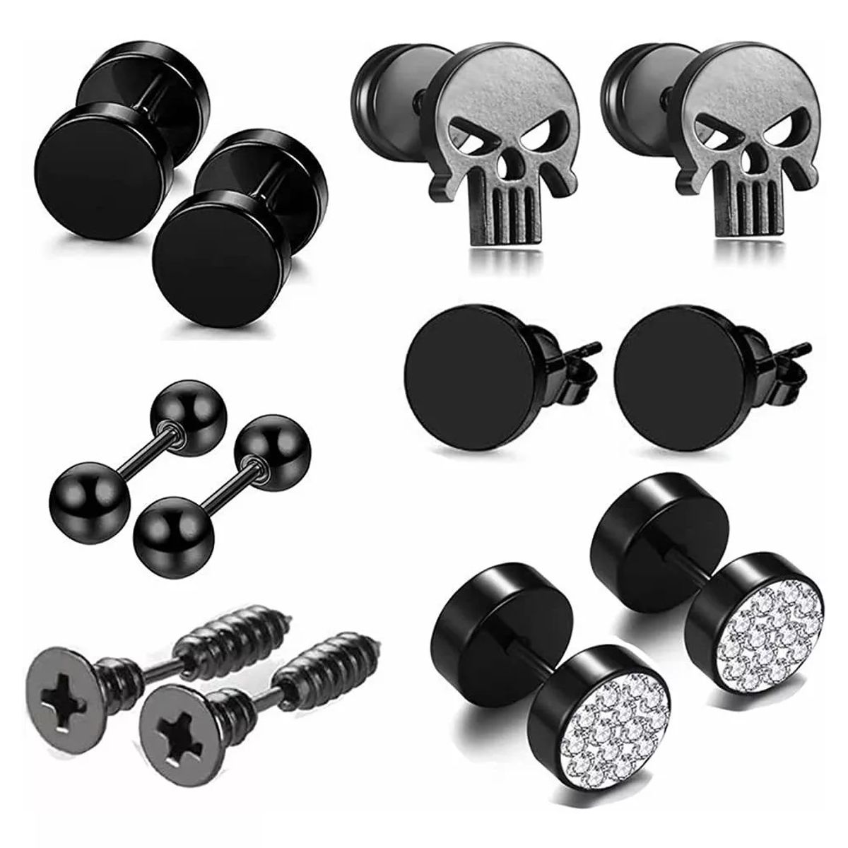 GENERICO - Aretes Hombre Mujer Acero Inoxidable Pendientes, 6 Pares