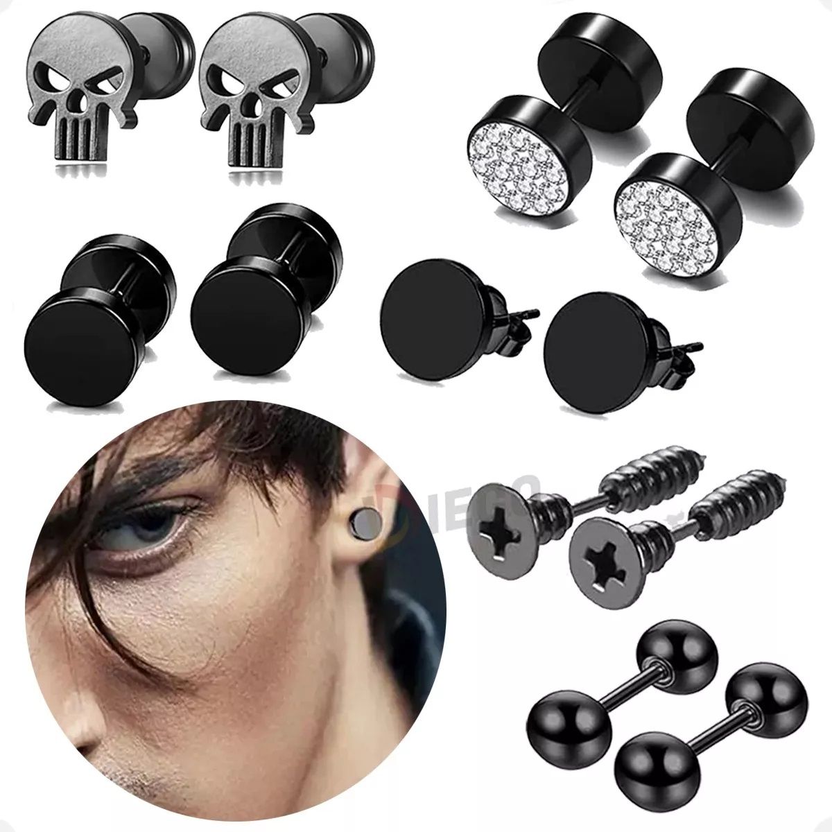 GENERICO - Aretes Hombre Mujer Acero Inoxidable Pendientes, 6 Pares