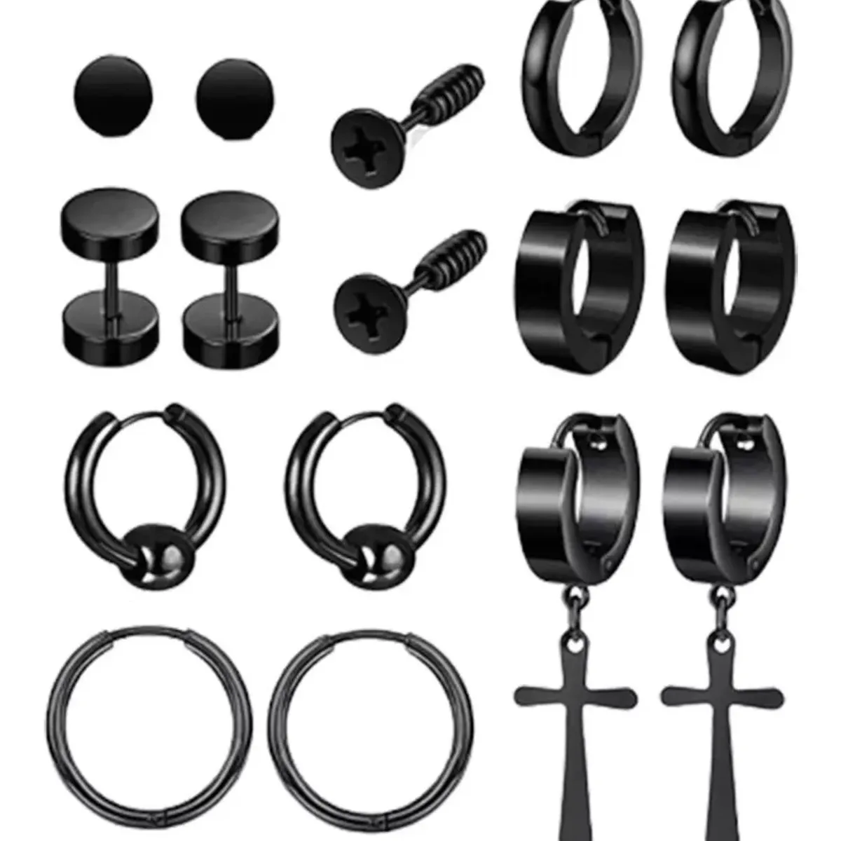 GENERICO - Pack 8 Pares Aretes Hombre Con Piercing, Arracadas Hombre
