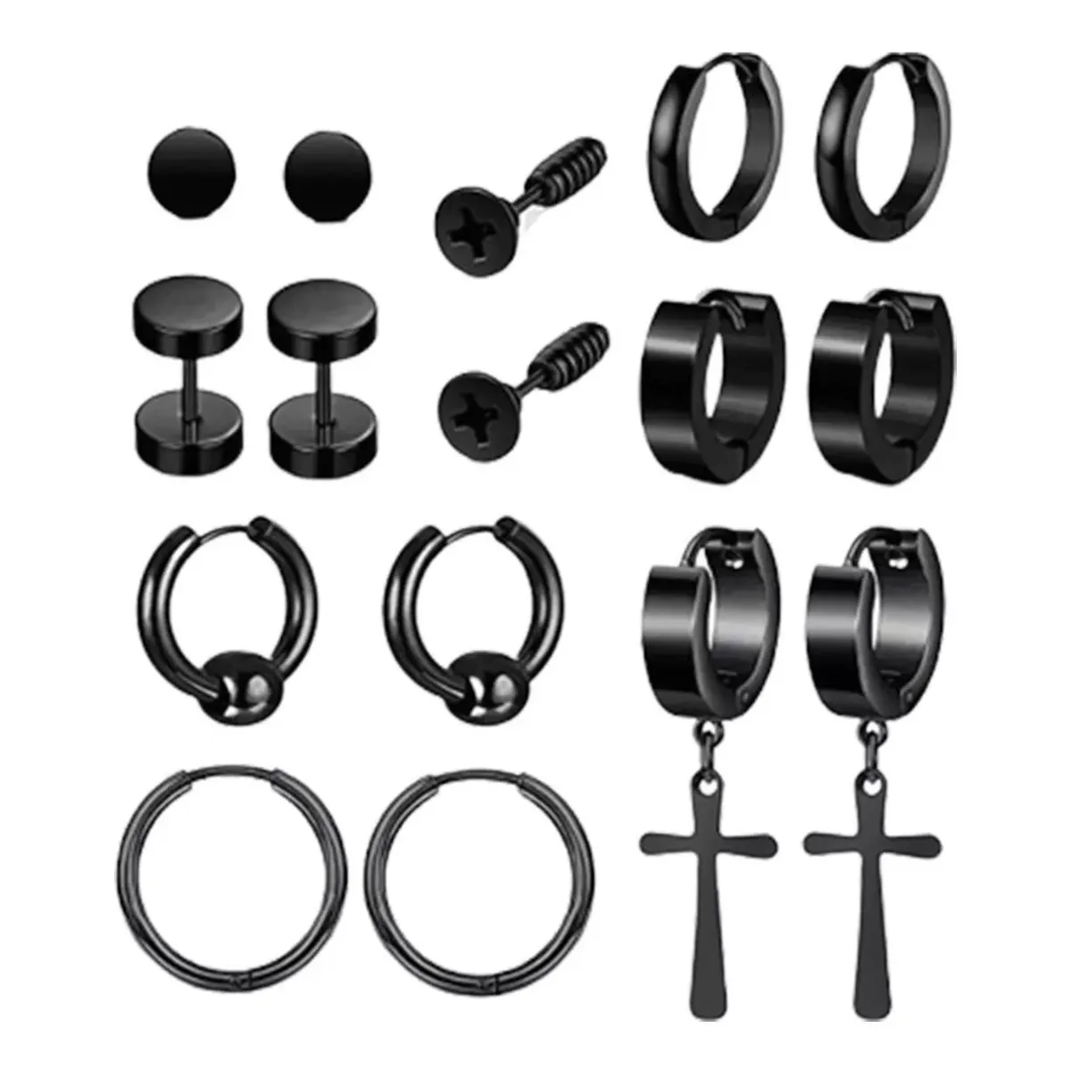 GENERICO - Pack 8 Pares Aretes Hombre Con Piercing, Arracadas Hombre
