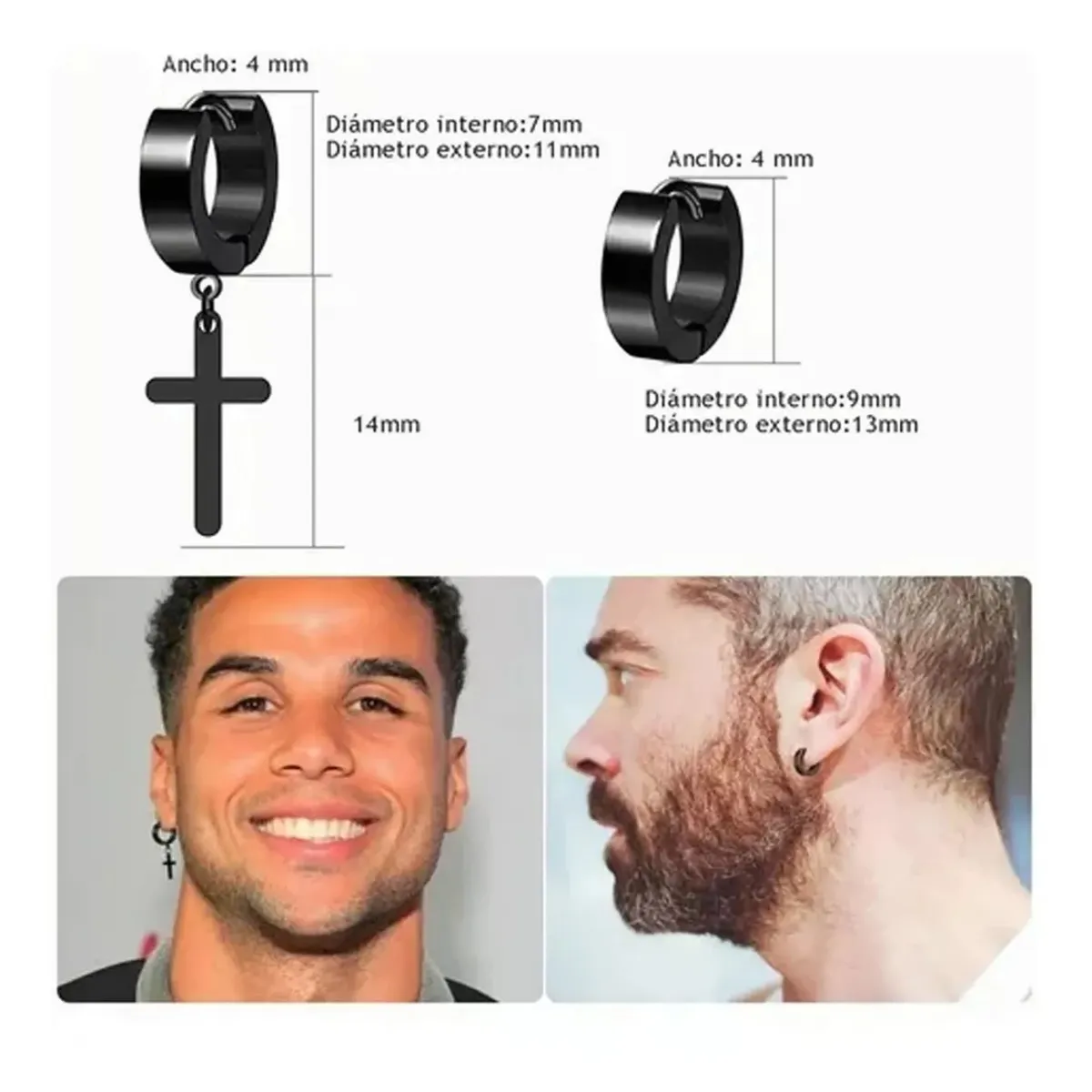 GENERICO - Pack 8 Pares Aretes Hombre Con Piercing, Arracadas Hombre