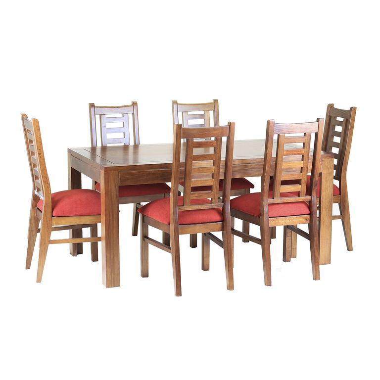 Comedor Nacional Rayenco 6 Sillas Color Nogal Tapiz Terracota