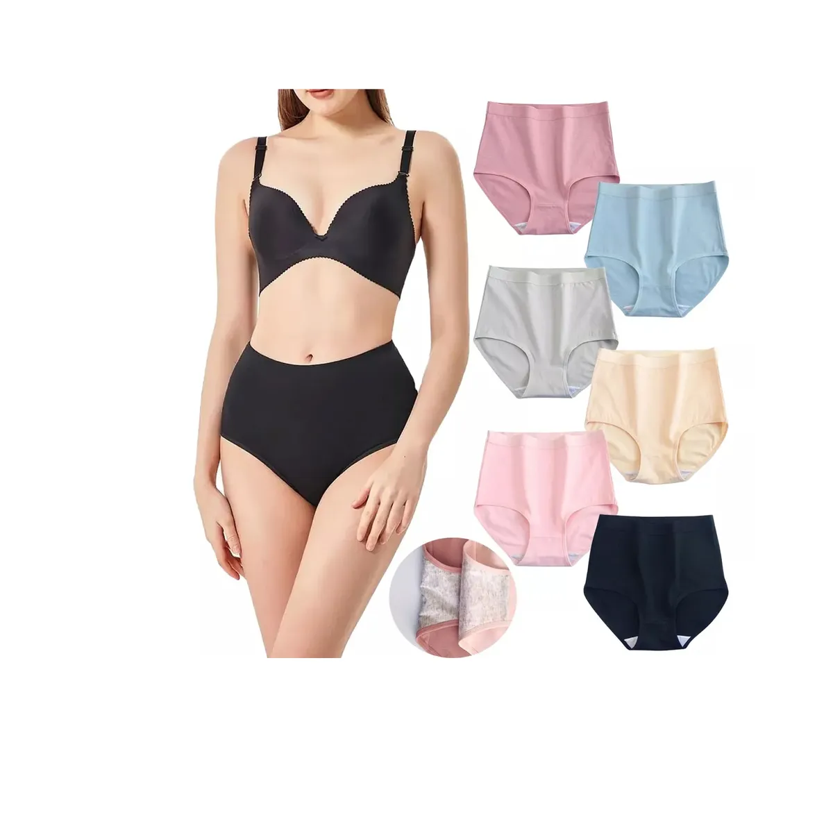 EVERSO - Pack6 Calzones Algodón Mujer Tiro Alto Señora Colores