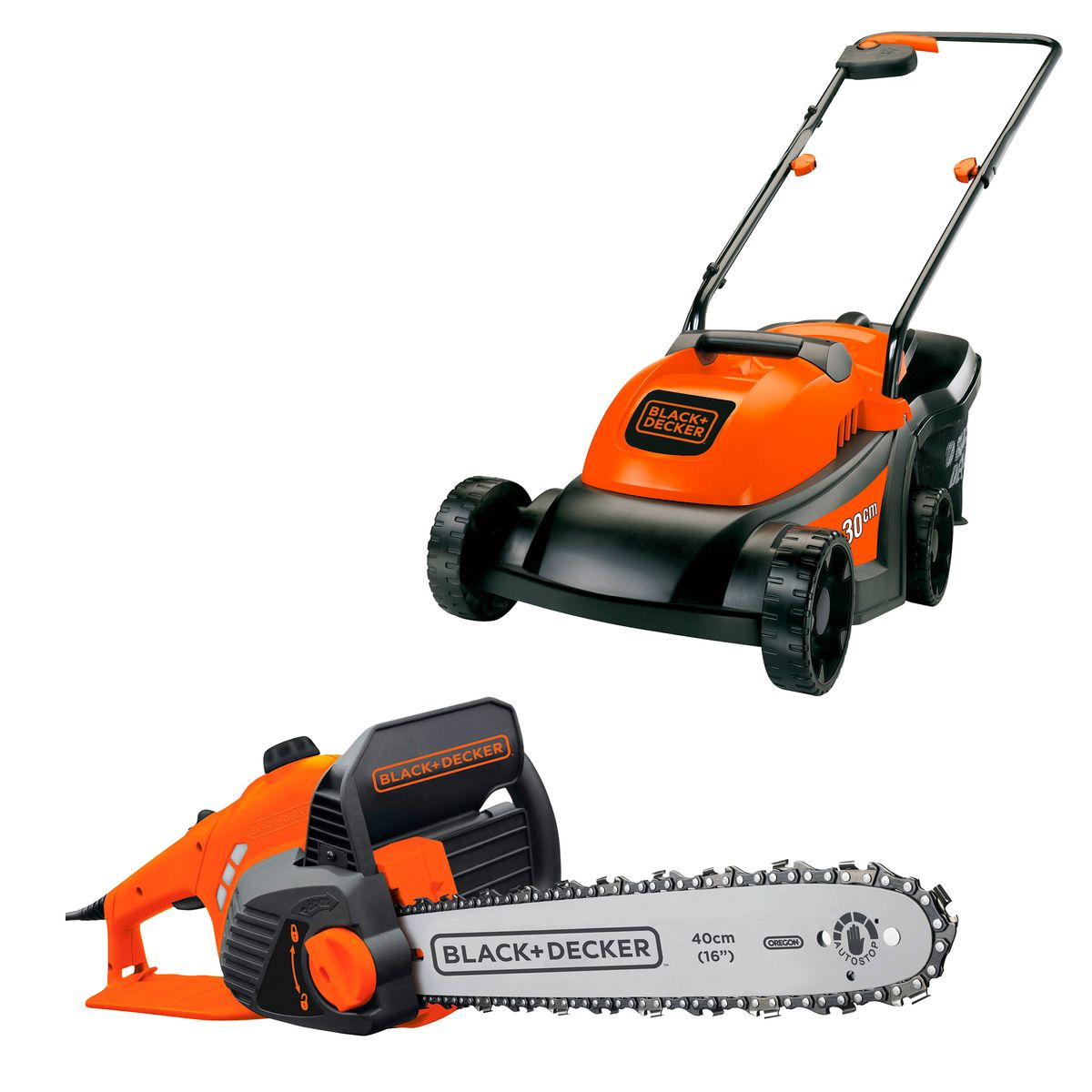 BLACK+DECKER - Motosierra Eléctrica 1850W + Cortacésped 1000W BLACK+DECKER