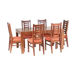 MUEBLES AMERICA - Comedor Nacional Rayenco 6 Sillas Color Raulí Tapiz Naranjo
