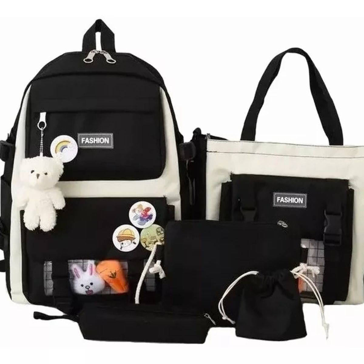GENERICO - Mochila Escolar Viaje Estilo Coreano 5 Piezas Kit negro