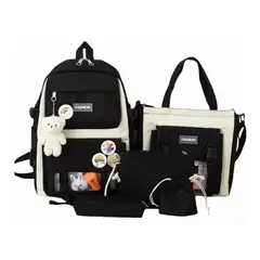 GENERICO - Mochila Escolar Viaje Estilo Coreano 5 Piezas Kit negro