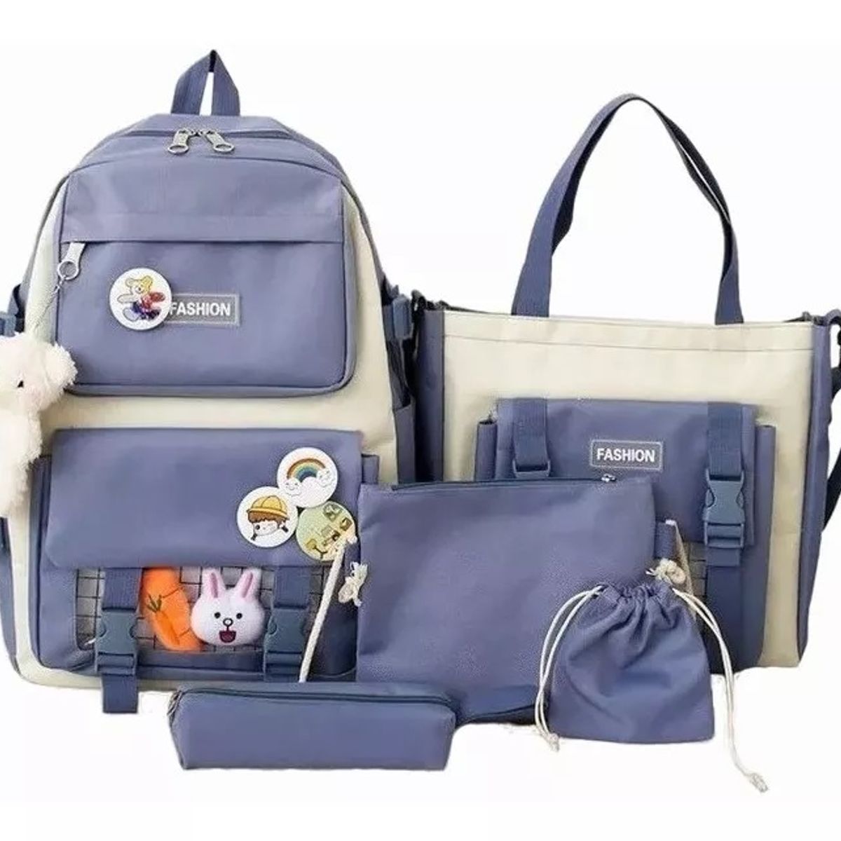 GENERICO - Mochila Escolar Viaje Estilo Coreano 5 Piezas Kit azul