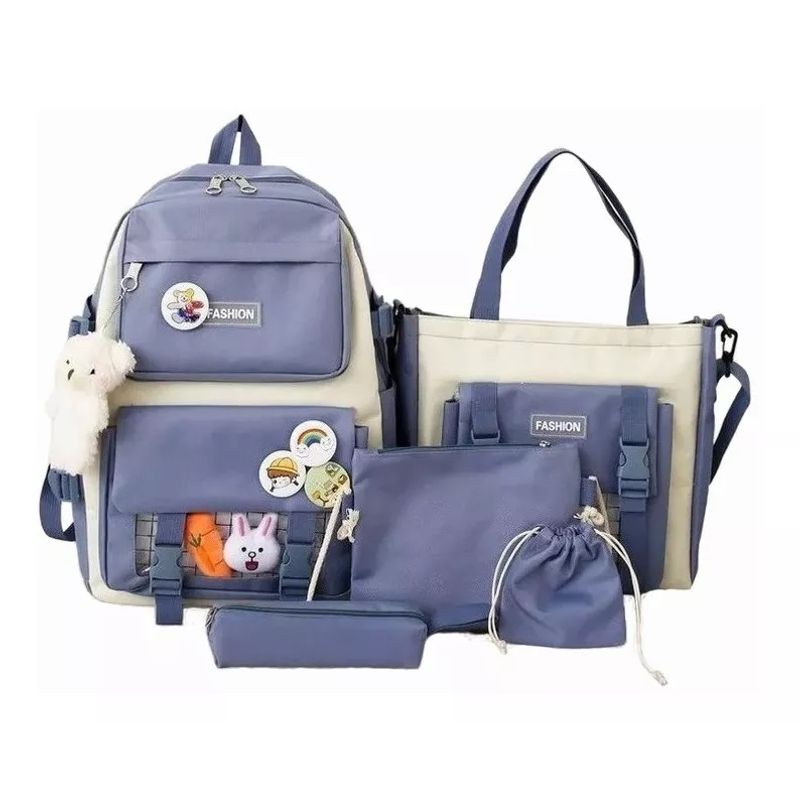 GENERICO - Mochila Escolar Viaje Estilo Coreano 5 Piezas Kit azul