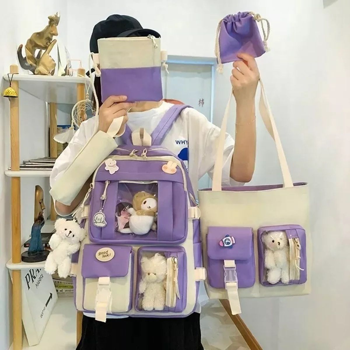 GENERICO - Mochila Escolar Viaje Estilo Coreano 5 Piezas Kit azul