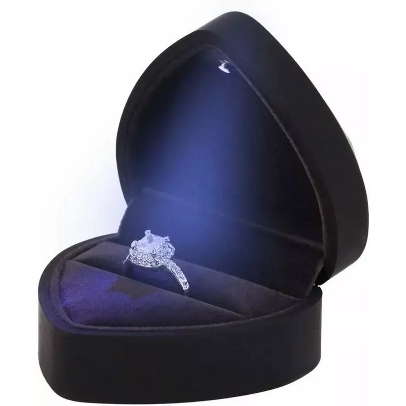 GENERICO - Joyero De Corazón Estuche Para Anillo Compromiso Con Luz Led