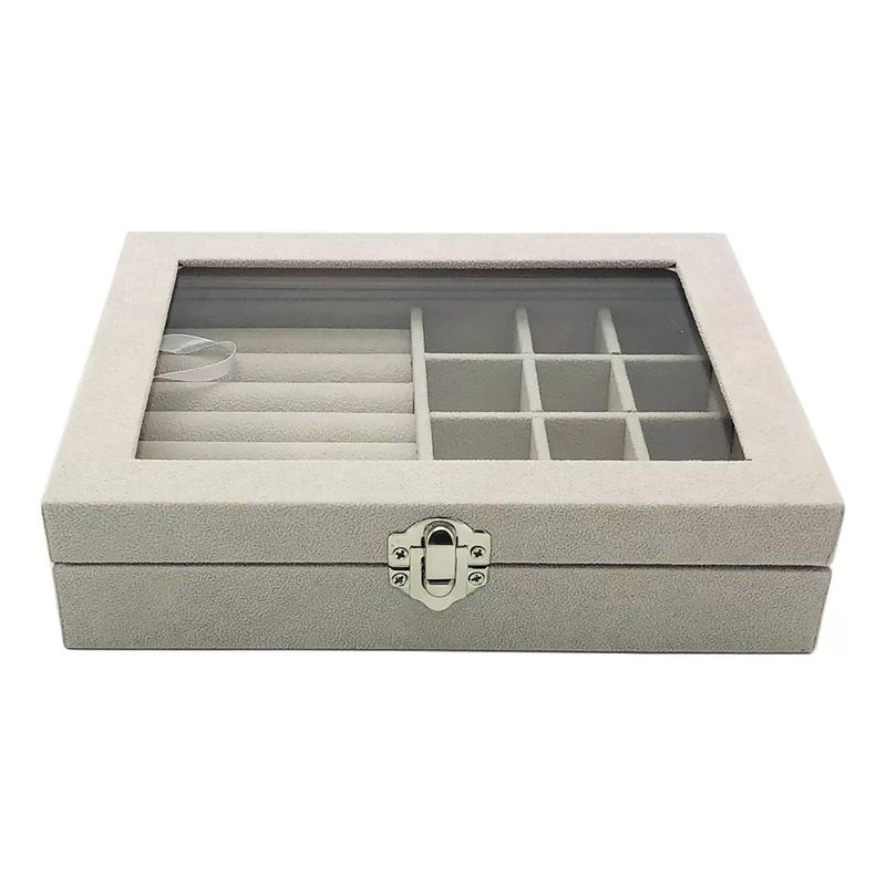 GENERICO - Joyero Rosado De Plush Portatil Multiusos Gris