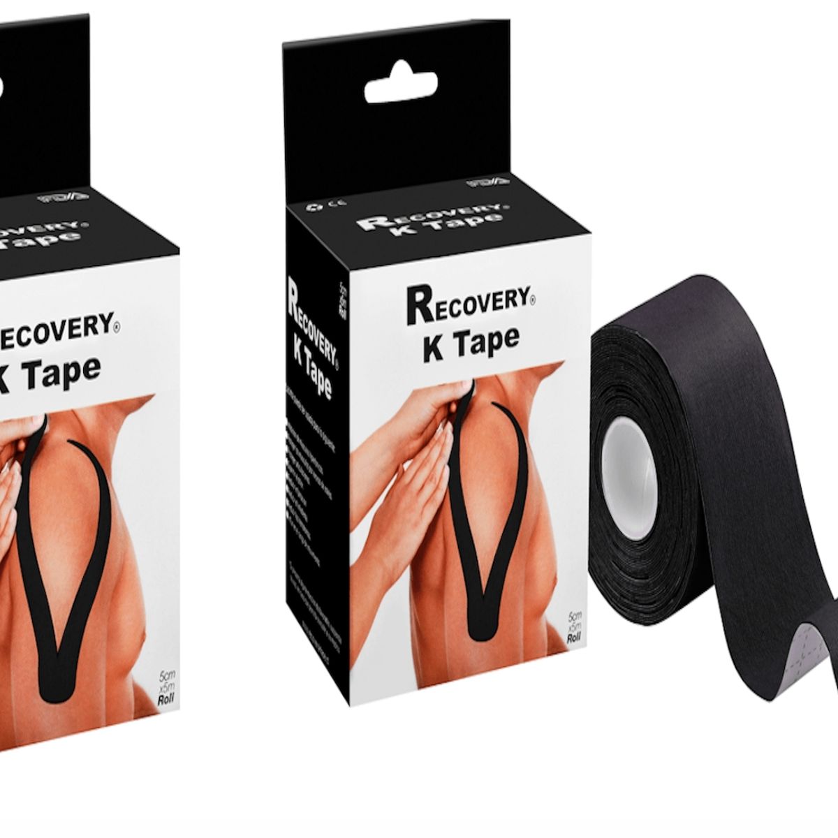 RECOVERY - PACK 2 CINTAS TAPE KINESIOLOGICA NEGRA PRECORTADA 5CM X 5MT RECOVERY