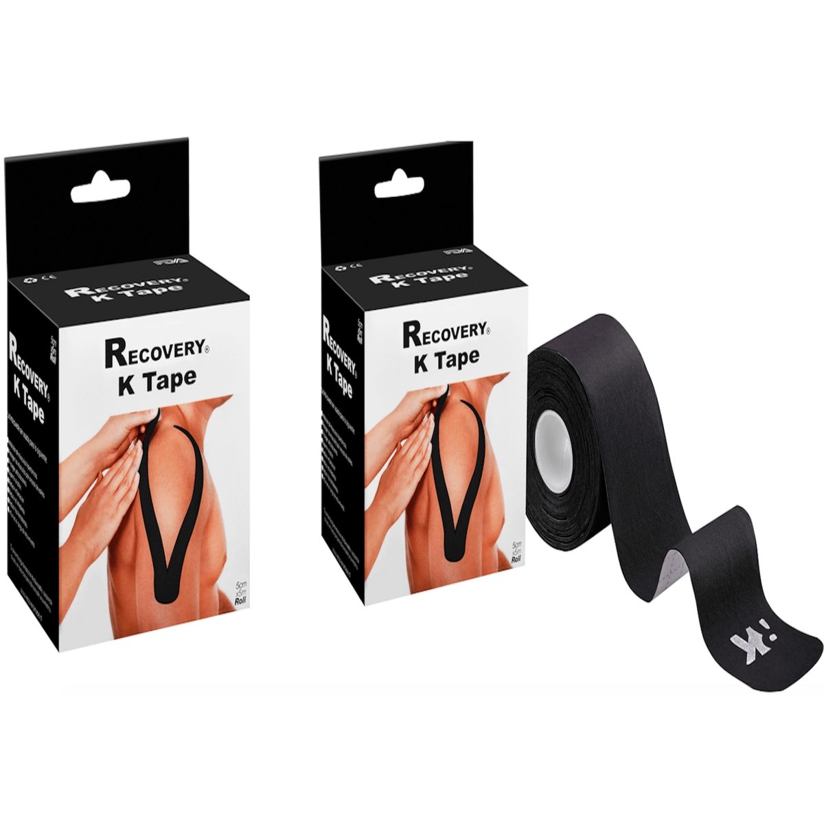 RECOVERY - PACK 2 CINTAS TAPE KINESIOLOGICA NEGRA PRECORTADA 5CM X 5MT RECOVERY