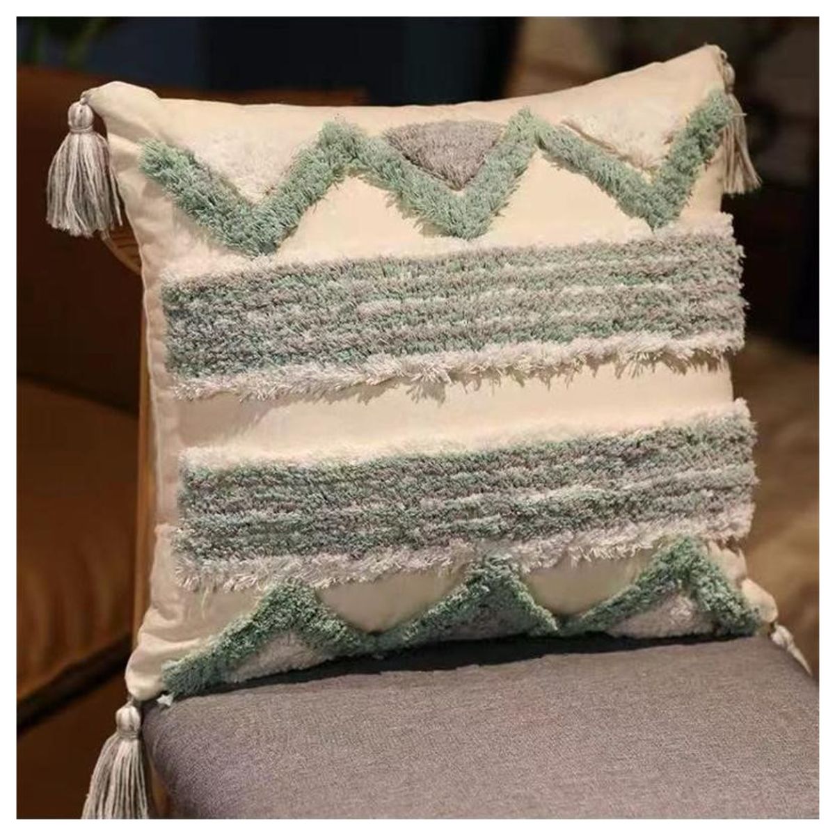 COMPRAPO - Set X 2 Fundas Cojín Boho Crudo Menta y Gris 45x45 cm