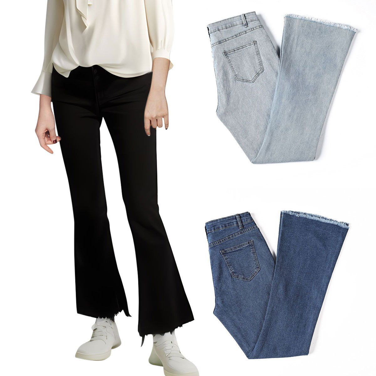 KOKILA - Jeans Flare Levantamiento Glúteos Mujer