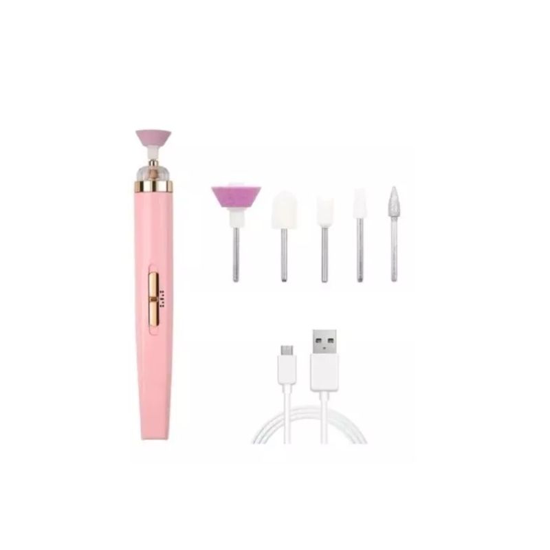 GENERICO - Taladro Torno Pulidor Esmeril Uñas Luz Led Usb + 5 Brocas
