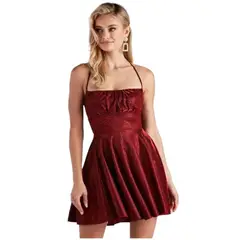 LUNA - Mini Vestido Rojo Brillos Fiesta Coctel Gala 2361