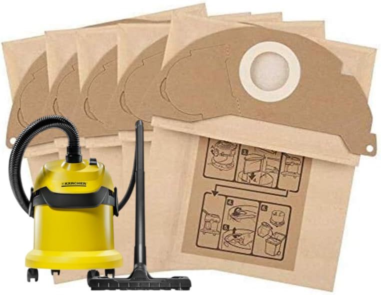 GENERICO Pack 5 Bolsas Filtro Papel Aspiradora Karcher WD2