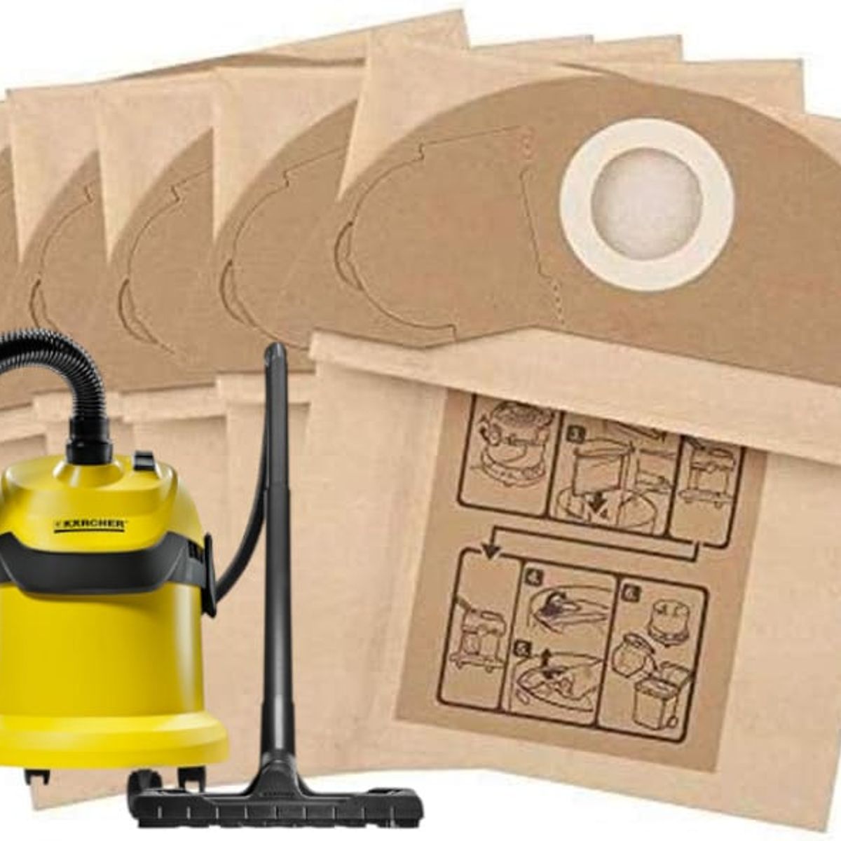 GENERICO - Pack 5 Bolsas Filtro Papel Aspiradora Karcher WD2