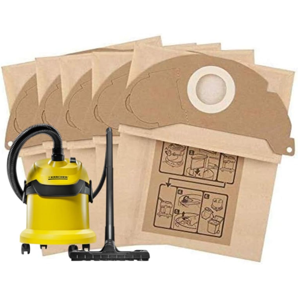 GENERICO - Pack 5 Bolsas Filtro Papel Aspiradora Karcher WD2