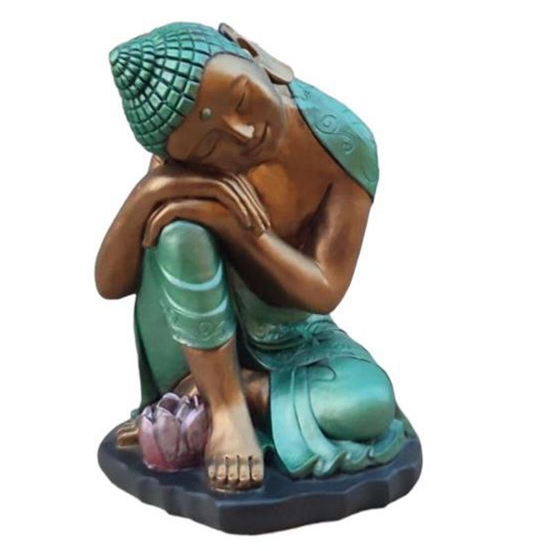 SAT NAM INSPIRES - Figura Buda Durmiente Base Flor de Loto 48 cm Green Line.