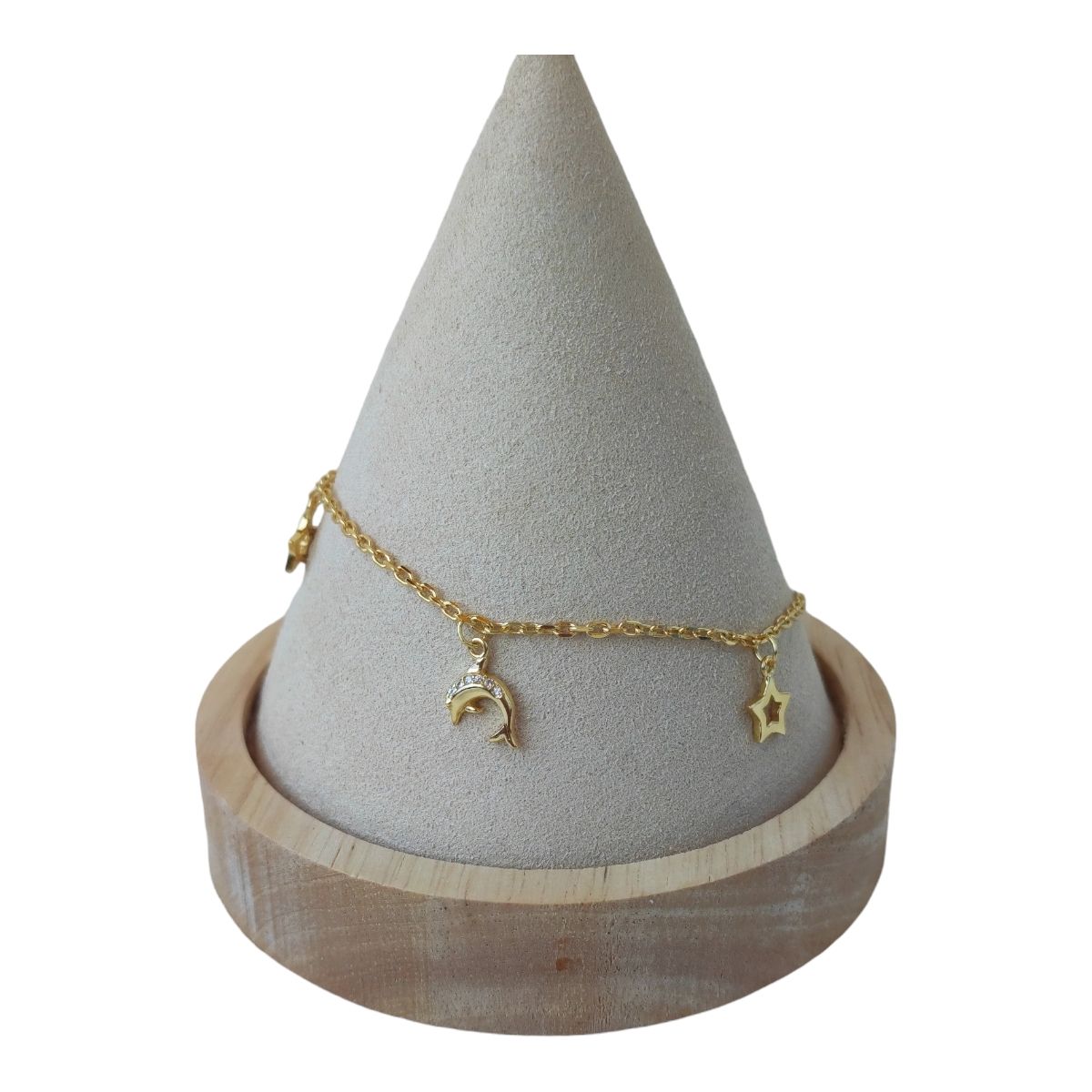 GENERICO - Tobillera estrellas delfines circones de plata 925 bañada en oro 18k