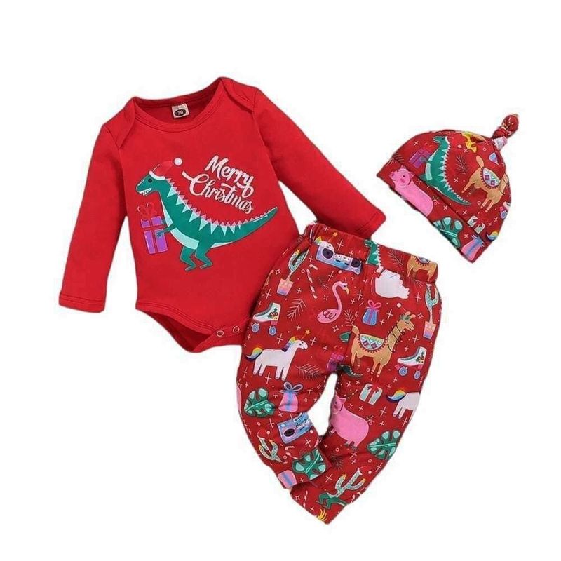 GENERICO - Conjunto Dinosaurio Navideño Feliz Navidad Talla 100 9-12M