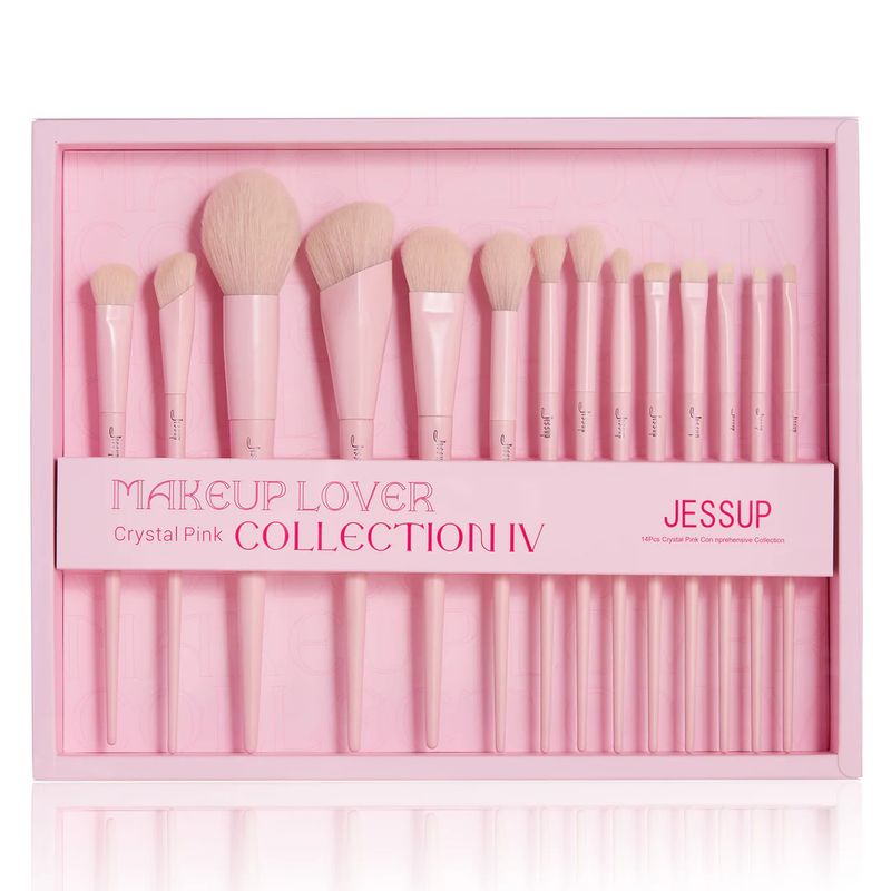 JESSUP BRUSHES - Crystal Pink Set 14 Brochas Premium Vegan T495-G Jessup